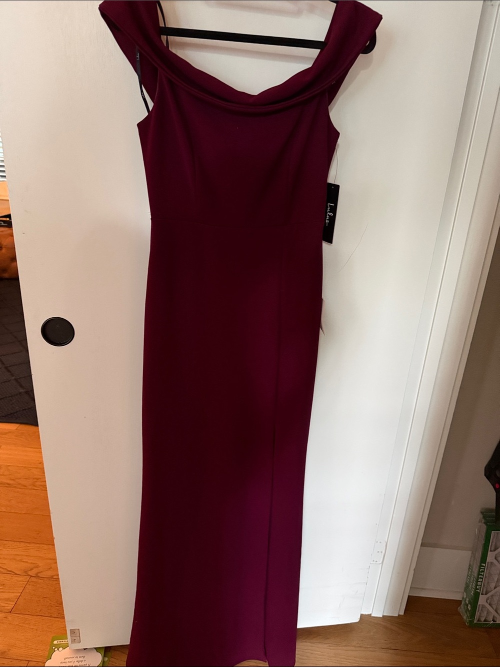 Lulu's Off-Shoulder Maxi Dress in Wine